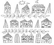 Printable adult zen anti stress simple houses  coloring pages